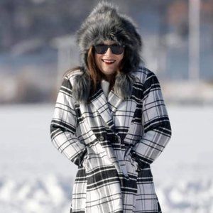 Torrid BLACK & WHITE PLAID WOOLEN COAT